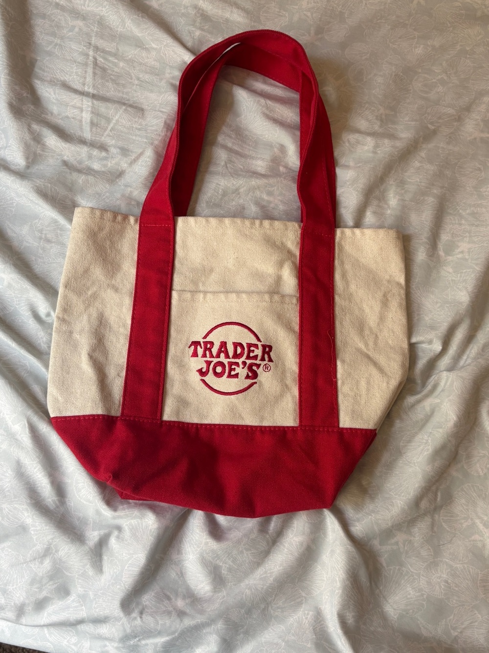 Red and Cream Canvas trader joe’s mini Tote Bag